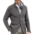 thumbnail image 1 of Wutalume Men's Fashionable Solid Color Warm Sweater Jacket with Long Sleeves and Stand-Up Neck, Button-Up Knitted Top for Casual Outfits,Dark Gray 4XL, 1 of 6