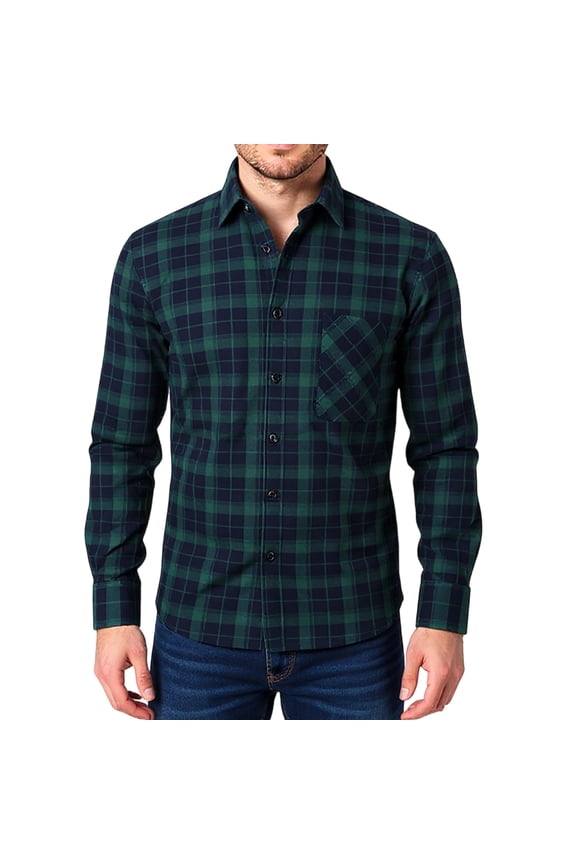 Men's Flannel Button-Up Jacket with Plaid Design, Fleece Lined for Warmth, Chest Pockets for Storage, Casual and Stylish for Daily, Work and Weekend Wear,Green 2XL