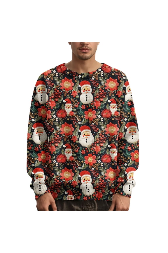 Men's Funny Christmas Sweater, Holiday Pullover 2025 with Novelty Crewneck Design, Festive Gift for Parties,Pink M