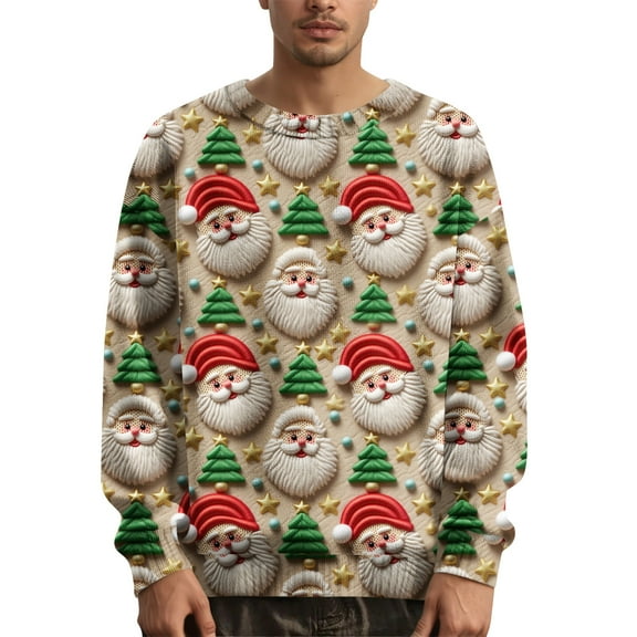 Wutalume Men's Funny Christmas Sweater, Holiday Pullover 2025 with Novelty Crewneck Design, Festive Gift for Parties,Watermelon Red XL