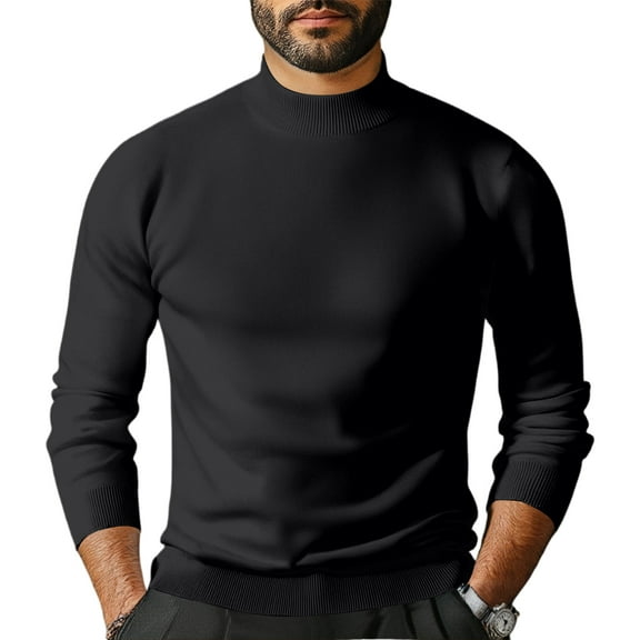 Wutalume Men's Half Turtleneck Slim Fit Pullover Plus Velvet Long Sleeve Solid Color Sweater, Cozy and Fashionable for Winter,Black XL