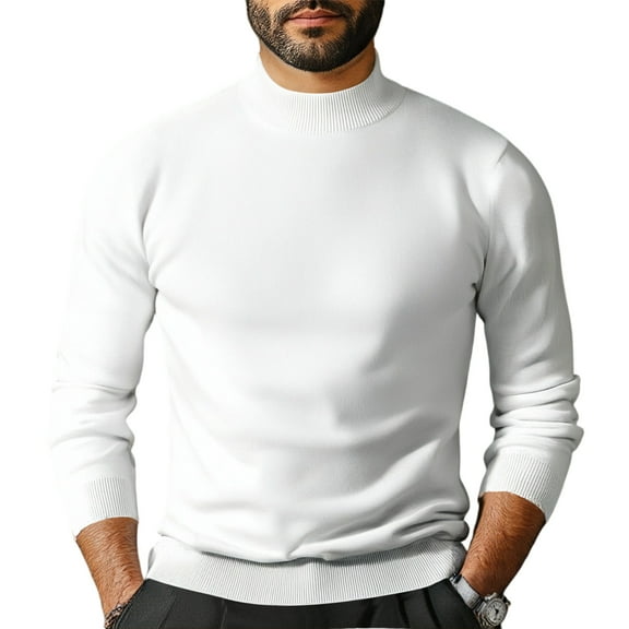 Wutalume Men's Half Turtleneck Slim Fit Pullover Plus Velvet Long Sleeve Solid Color Sweater, Cozy and Fashionable for Winter,White XL