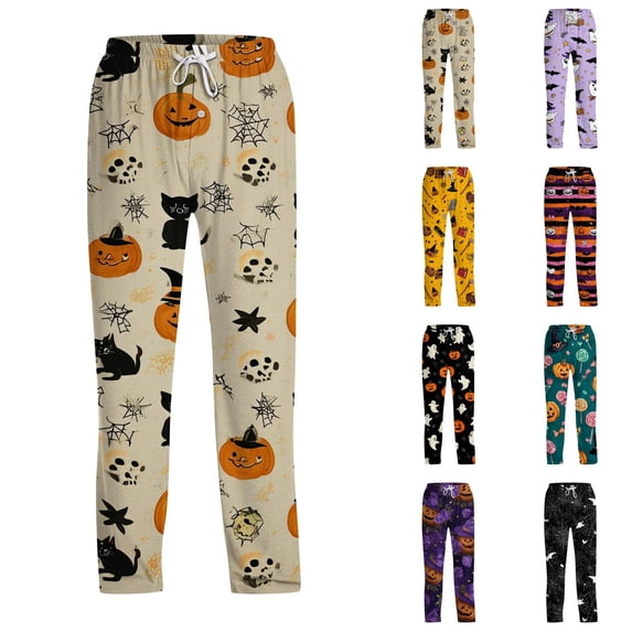 Wutalume Men's Halloween Pajama Pants Drawstring - Comfortable Sleepwear with Fun Spooky Pattern, Casual Lounge Bottoms for Lounging and Sleeping at Home, Soft Pajamas for Men