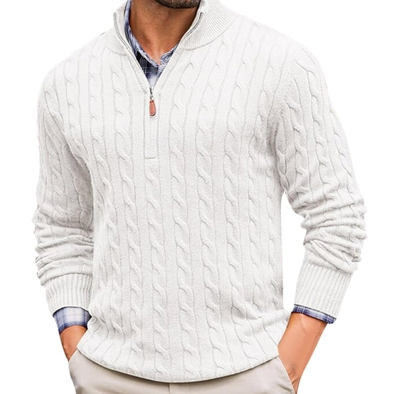 Wutalume Men's High Neck Zipper Long Sleeve Pullover Sweater, Adjustable and Comfortable for Casual and Outdoor Activities,White M