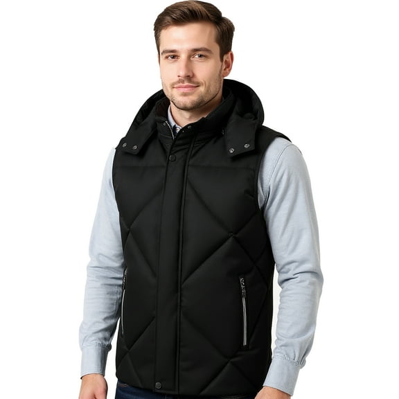 Wutalume Men's Hooded Detachable Down Vest, Waterproof and Warm for Outdoor Use, Lightweight Design for Men, Perfect for Layering in Cold Weather and Casual Adventures,Black 2XL
