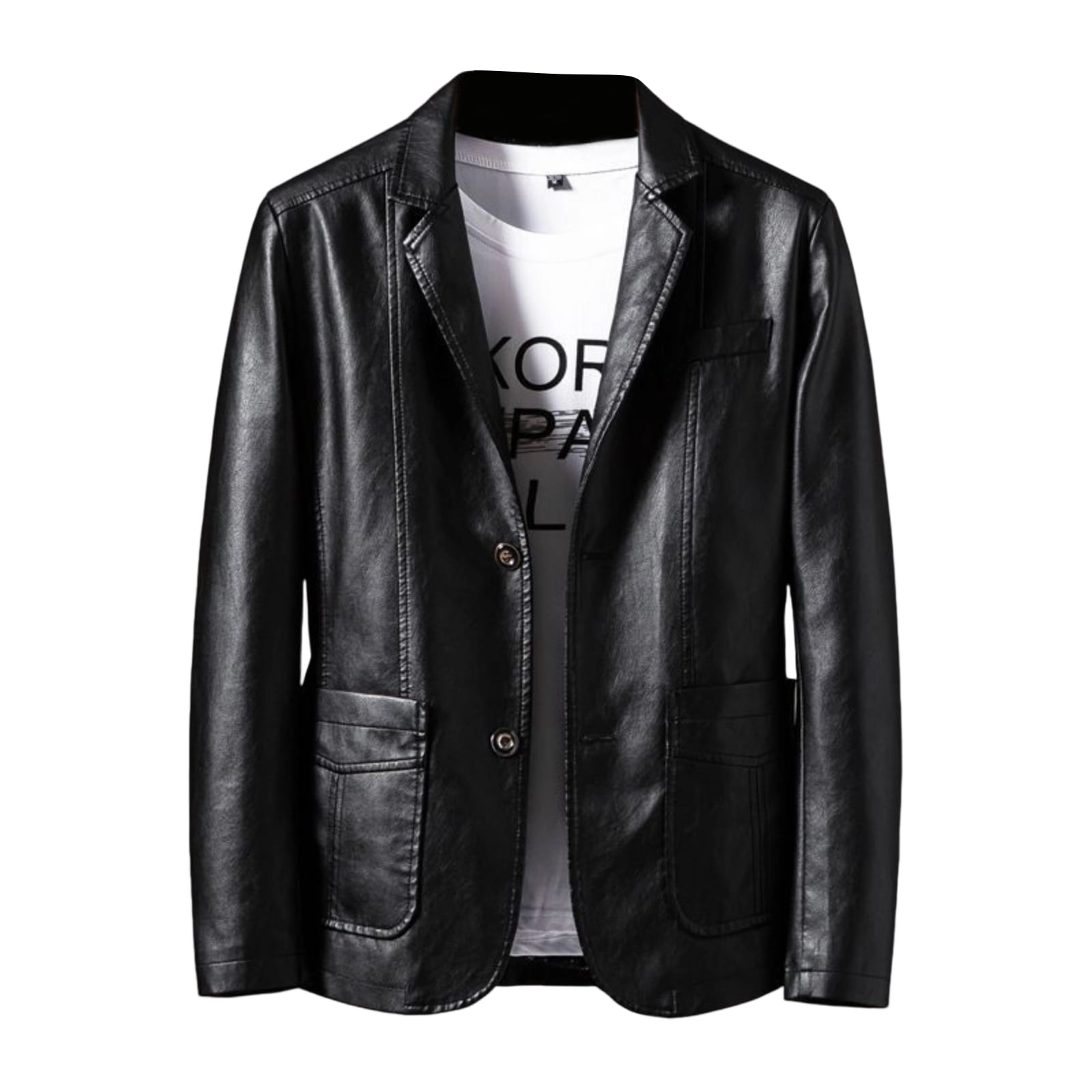 Wutalume Men's Leather Suit Collar Casual Leather Jacket, Genuine Leather Material, Stylish Lapel Design, Durable Construction for Long-Lasting Wear,Black 3XL