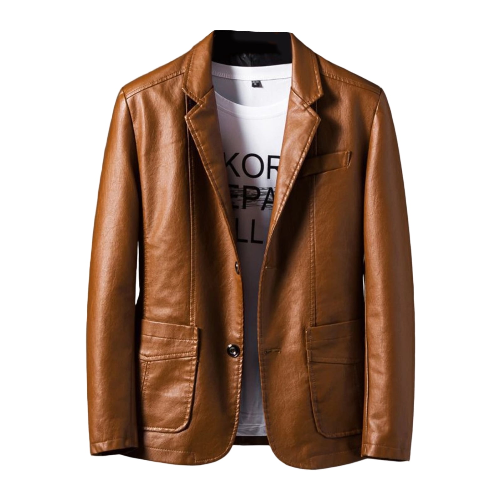 Wutalume Men's Leather Suit Collar Casual Leather Jacket, Genuine Leather Material, Stylish Lapel Design, Durable Construction for Long-Lasting Wear,Brown 6XL