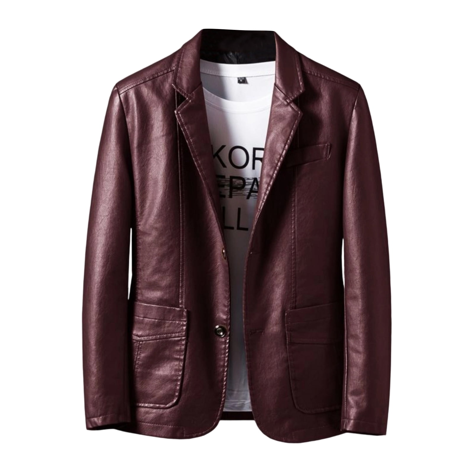 Wutalume Men's Leather Suit Collar Casual Leather Jacket, Genuine Leather Material, Stylish Lapel Design, Durable Construction for Long-Lasting Wear,Wine 2XL