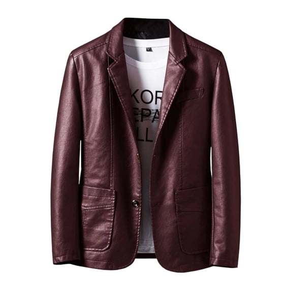 Wutalume Men's Leather Suit Collar Casual Leather Jacket, Genuine Leather Material, Stylish Lapel Design, Durable Construction for Long-Lasting Wear,Wine 4XL