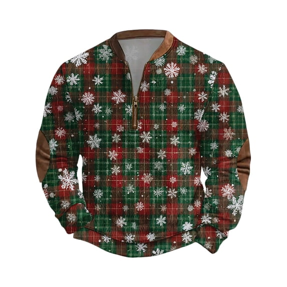 Wutalume Men's Leisure Christmas Print Zip Up Sweatshirt, Stand Collar Pullover Tops with Long Sleeve, Casual Design for Holiday and Everyday Outdoor Wear,Army Green L