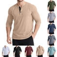 thumbnail image 1 of Wutalume Men's Long Sleeve Henley Shirt, Retro T-Shirt Style with Three-Button Placket, Color Block Knit Top for Casual and Retro Outfits,Green L, 1 of 8