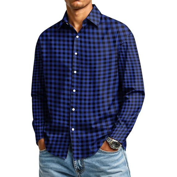 Wutalume Men's Long Sleeve Plaid Shirt - Button Down Traditional Plaid Shirts for Men with Comfort Fit, Easy Match with Jeans, Ideal for Everyday Casual Look Shirt Tops