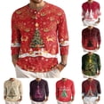 thumbnail image 1 of Wutalume Men's Loose Fit Button-Down Collar Shirt, Long Sleeve Casual Top with Christmas Print, Relaxed Henley Style for Holiday and Everyday Wear,Dark Green L, 1 of 8