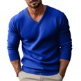 thumbnail image 1 of Wutalume Men's New V-Neck Slim Fit Pullover Long Sleeve Knitted Sweater for Casual Wear, Comfortable and Warm, Ideal for Daily Use and Outdoor Activities in Cold Weather,Royal Blue 2XL, 1 of 4