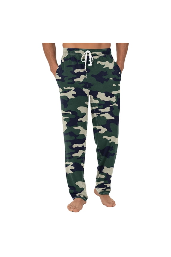 Men's Plain Knit Solid Pocket Casual Pants with Camouflage Print, Designed for Home and Pajama Wear, Offering Comfort and Easy Care,Camouflage 3XL