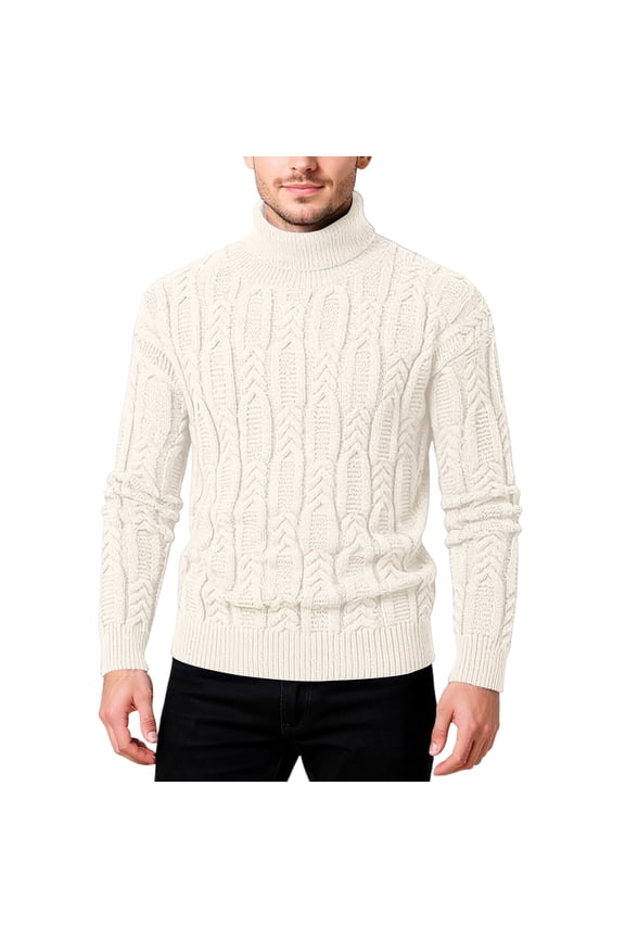 Men's Popular Fashion Leisure High Neck Slim Fit Keep Warm Pullover Knitting Sweater, Trendy and Cozy for Winter,Beige L