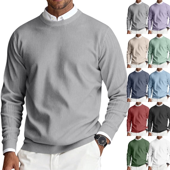 Wutalume Men's Round Neck Ribbed Knit Pullover, Long Sleeve Basic Sweater, Comfortable Stretch Top for Casual Outfits and Everyday Comfort,Army Green L