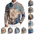 thumbnail image 1 of Wutalume Men's Round Neck Ribbed Knit Pullover, Long Sleeve Retro Texture Print Sweater, Comfortable Stretch Top for Casual and Smart Casual Wear,Light Brown 3XL, 1 of 7