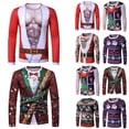 thumbnail image 1 of Wutalume Men's Round Neck Slim Fit Long Sleeve Top, Christmas Print T-Shirt, Stretchy Comfortable Tee for Holiday Casual and Layering,Dark Green XL, 1 of 9