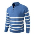 thumbnail image 1 of Wutalume Men's Round Neck Striped Colorblock Sweater with Half Zip Stand Collar Inner Slim Pullover, Versatile for Layering,Blue XL, 1 of 3