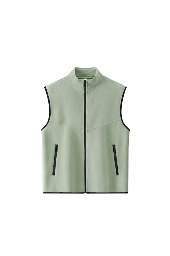 Men's Solid-Color Casual Zip-Up Jacket with Fleece Stand-Up Collar Vest, Stylish and Warm for Men, Perfect for Everyday Casual Wear and Outdoor Layering,Mint Green XL