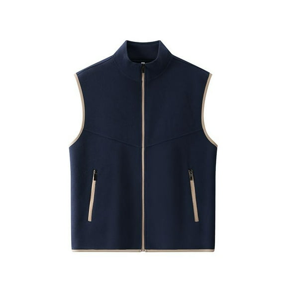Wutalume Men's Solid-Color Casual Zip-Up Jacket with Fleece Stand-Up Collar Vest, Stylish and Warm for Men, Perfect for Everyday Casual Wear and Outdoor Layering,Navy XL