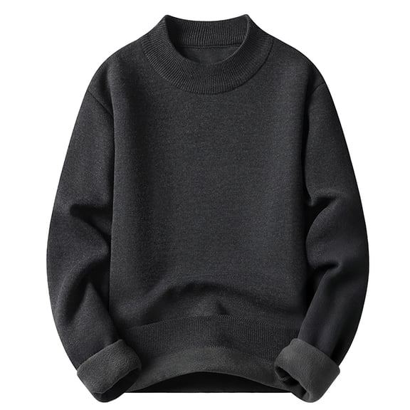 Wutalume Men's Solid Color Fleece-Lined Knitted Sweater for Casual Base Layer, Warm and Soft, Perfect for Everyday Comfort and Winter Style,Dark Gray M