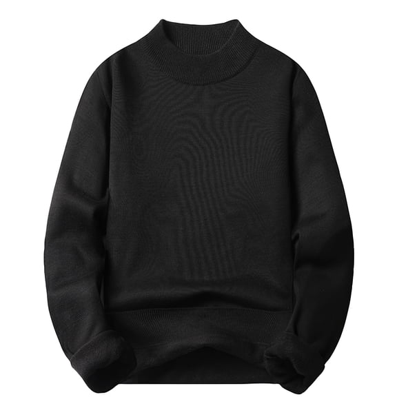 Wutalume Men's Solid Color Fleece-Lined Knitted Sweater for Casual Base Layer, Warm and Soft, Perfect for Everyday Comfort and Winter Style,Black M
