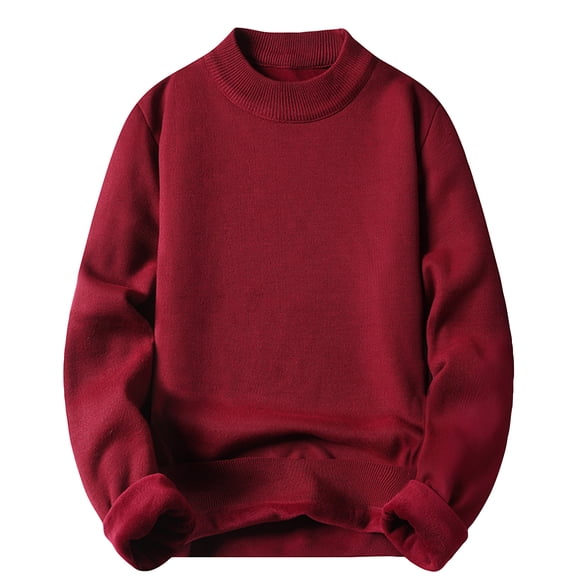 Wutalume Men's Solid Color Fleece-Lined Knitted Sweater for Casual Base Layer, Warm and Soft, Perfect for Everyday Comfort and Winter Style,Wine 3XL