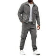 thumbnail image 1 of Wutalume Men's Solid Color Retro Work Jacket with Multi-Pocket Trousers, Trendy and Tough Suit for Casual Outings and Outdoor Activities,Gray 3XL, 1 of 4