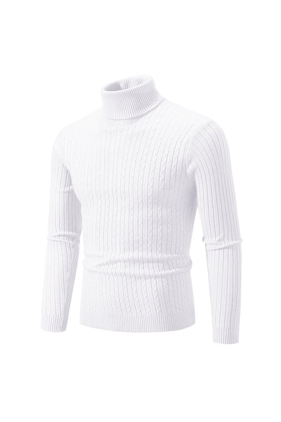 Men's Solid Color Turtleneck Sweater for Casual Fashion, Textured Pullover Base Layer Knitted Top for Warmth and Style,White M