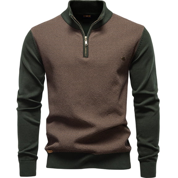 Wutalume Men's Stand Collar Cotton Half Zip Knitted Sweater, Soft and Breathable, Perfect for Casual and Semi-Formal Occasions,Army Green M
