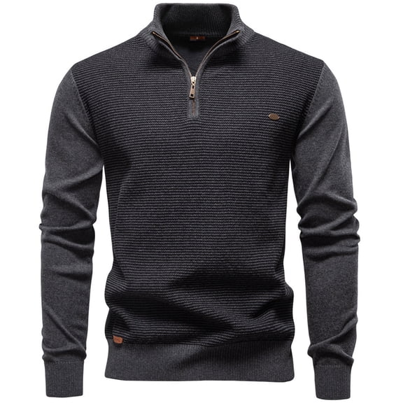Wutalume Men's Stand Collar Cotton Half Zip Knitted Sweater, Soft and Breathable, Perfect for Casual and Semi-Formal Occasions,Dark Gray M