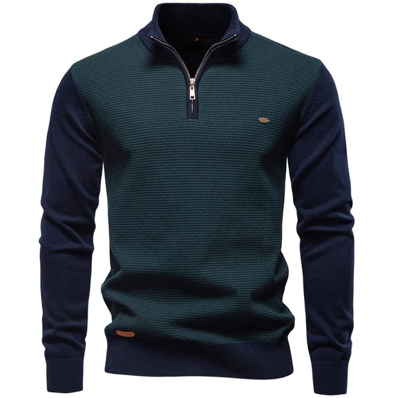 Wutalume Men's Stand Collar Cotton Half Zip Knitted Sweater, Soft and Breathable, Perfect for Casual and Semi-Formal Occasions,Navy M