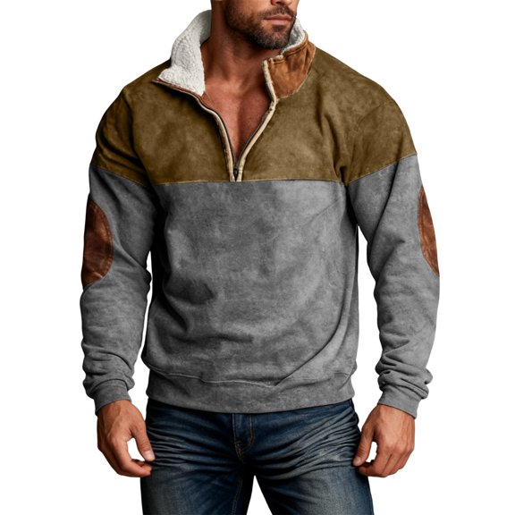 Wutalume Men's Standing Collar Sweatshirt for Spring Outdoor Casual Wear, Loose Fit Long Sleeve Pullover Top with Breathable Fabric, Ideal for Hiking and Leisure,Gray 4XL