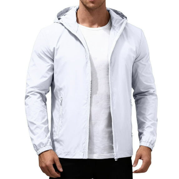 Wutalume Men's Summer Light and Solid Color Outdoor Loose Large-Sized Sun-Protective Clothing, Windbreaker Jacket with Breathable Fabric,for Sports, Fishing and Outdoor Work,White S