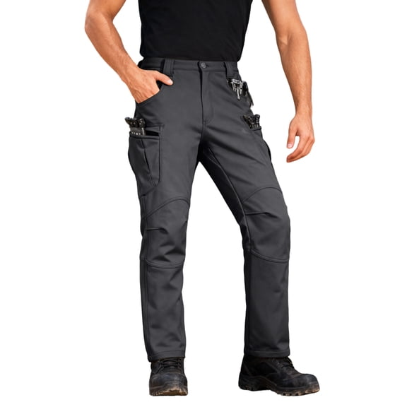 Wutalume Men's Tactical Ripstop Cargo Pants with Multiple Pockets, Water-Resistant and Fleece-Lined for Warmth, Ideal for Hiking, Camping, Construction Work and Outdoor Activities,Black M