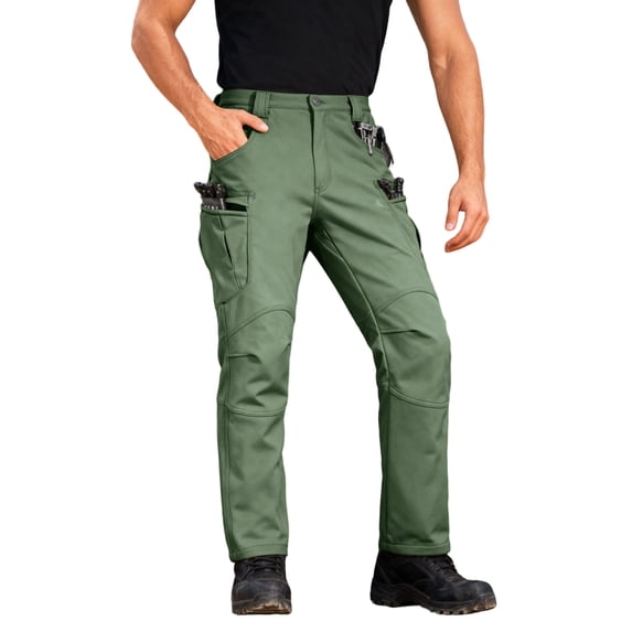 Wutalume Men's Tactical Ripstop Cargo Pants with Multiple Pockets, Water-Resistant and Fleece-Lined for Warmth, Ideal for Hiking, Camping, Construction Work and Outdoor Activities,Green XL