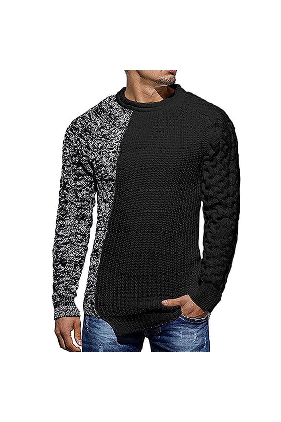 Men's Textured Twisted Flower Process Round Neck Thickened Pullover Knitted Sweater, Colorful and Stylish for Casual Events,Black 3XL