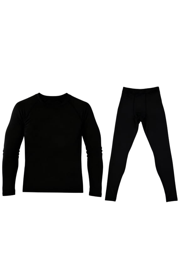 Men's Thermal Underwear Set with Wool Lined Thermal Trousers, Winter Sportswear for Seamless Training and Running, Warm and Flexible Base Layer,Black S