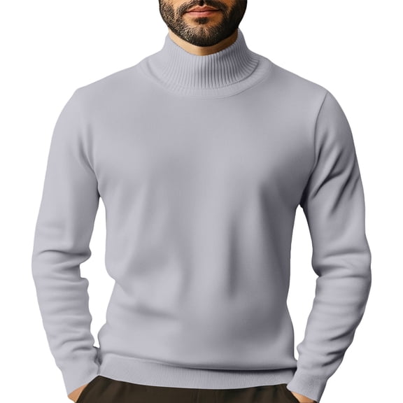 Wutalume Men's Turtleneck Slim Fit Pullover Plus Velvet Long Sleeve Solid Color Sweater, Warm and Soft for Cold Days,Gray XL