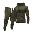 thumbnail image 1 of Wutalume Men's Universal Solid Color Flag Print Hooded Sweatshirt and Sweatpants Set, Versatile Fit for Sports and Lounge, Comfortable Fabric with Modern Style,Army Green L, 1 of 5