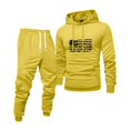thumbnail image 1 of Wutalume Men's Universal Solid Color Flag Print Hooded Sweatshirt and Sweatpants Set, Versatile Fit for Sports and Lounge, Comfortable Fabric with Modern Style,Yellow 3XL, 1 of 5