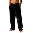 thumbnail image 1 of Wutalume Men's Velour Casual Pants with Loose-Fit Design, Elastic Waistband and Drawstring for Easy Adjustability, Perfect for Daily Wear,Black L, 1 of 8