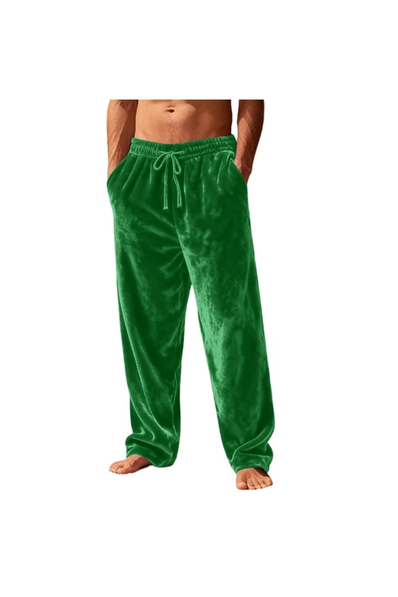 Men's Velour Casual Pants with Loose-Fit Design, Elastic Waistband and Drawstring for Easy Adjustability, Perfect for Daily Wear,Green S