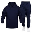 thumbnail image 1 of Wutalume Men's Winter Solid Color Long-Sleeved Hooded Drawstring Sweatshirt and Sweatpants Suit, Warm and Comfortable for Casual and Athletic Wear,Dark Blue L, 1 of 4
