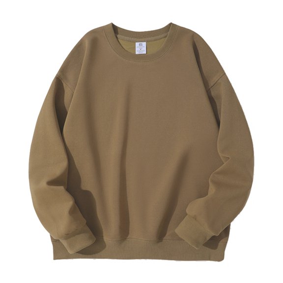 Wutalume Men's and Women's Solid Color Casual Round Neck Long Sleeve Top, Men's Fitted Thickened Cotton Sweatshirt Base Layer, Comfortable for Daily Wear,Camel M