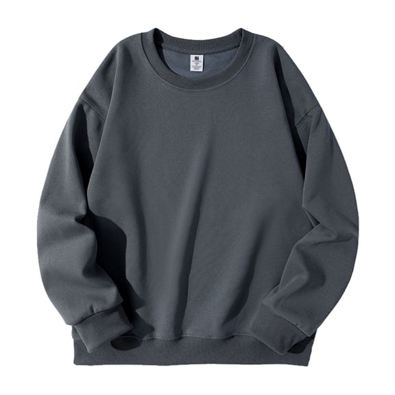 Wutalume Men's and Women's Solid Color Casual Round Neck Long Sleeve Top, Men's Fitted Thickened Cotton Sweatshirt Base Layer, Comfortable for Daily Wear,Dark Gray M