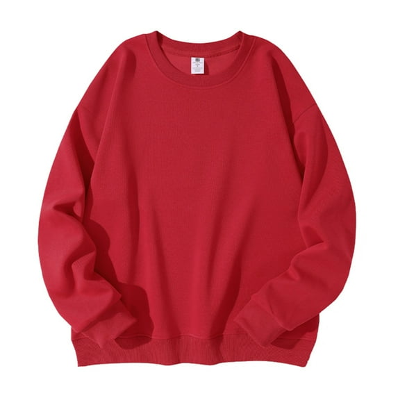 Wutalume Men's and Women's Solid Color Casual Round Neck Long Sleeve Top, Men's Fitted Thickened Cotton Sweatshirt Base Layer, Comfortable for Daily Wear,Red 3XL