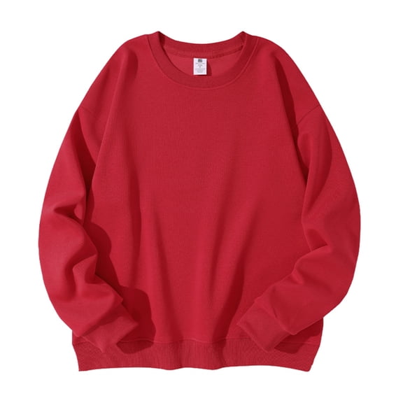 Wutalume Men's and Women's Solid Color Casual Round Neck Long Sleeve Top, Men's Fitted Thickened Cotton Sweatshirt Base Layer, Comfortable for Daily Wear,Red M